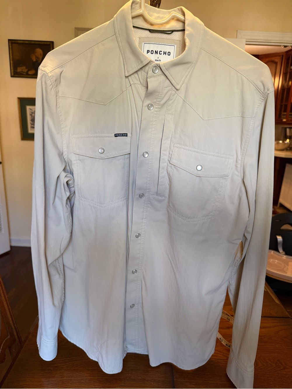 Poncho Men's Long-Sleeve Cream Button-Down Casual Shirt, Slim fit
